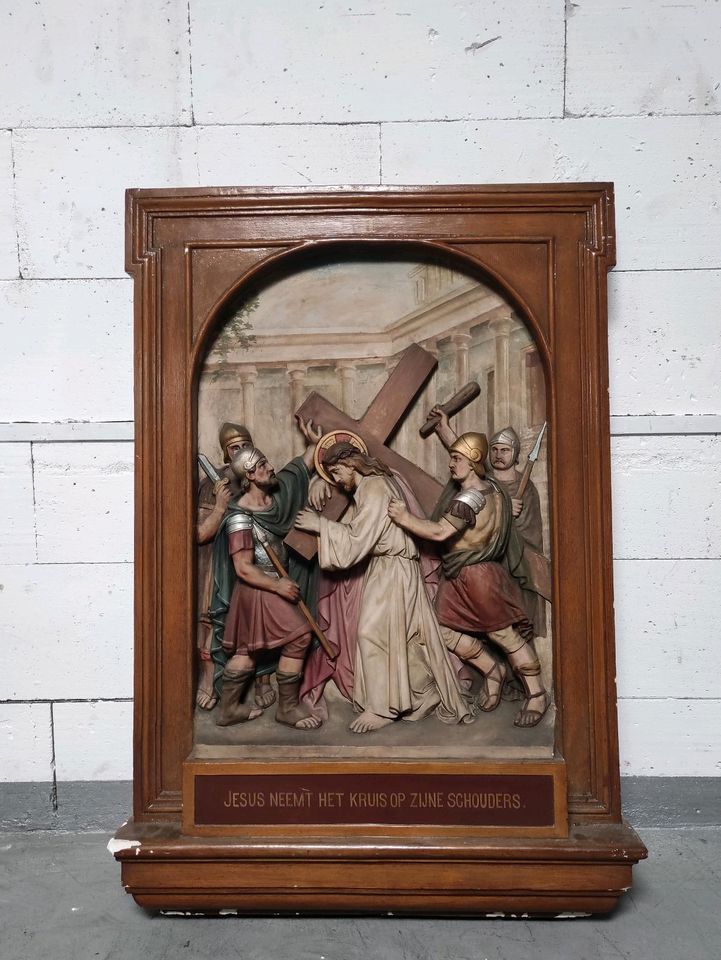 Antik 100 Jahre Relief Jaak Coomans Kreuzweg Jesus Kirche Kunst in Mönchengladbach