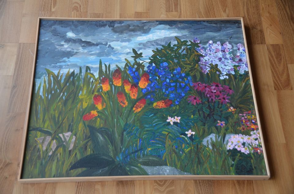 Acryl auf Leinwand Bild Blumenbeet Sommerrabatte Keilrahmen in Freiburg im Breisgau