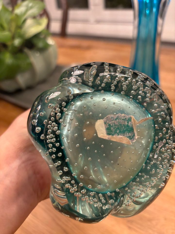 Murano Glas Vase Türkis wunderschön mit Blasen in Dossenheim