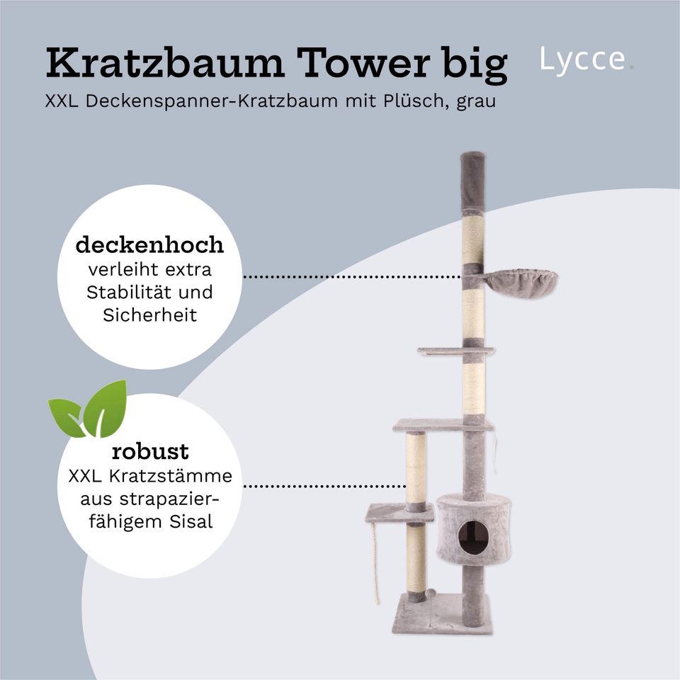 II.Wahl XXL Lycce TOWER Kratzbaum deckenhoch Sisal Plüsch grau in Eisfeld