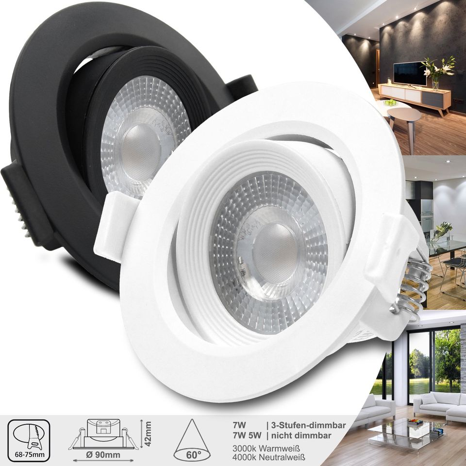 LED Einbaustrahler MERA 5W 7W extra flach Decken Spots Lampen Einbau Leuchte ww. nicht dimmbar oder 3 Stufen dimmbar in Lünen