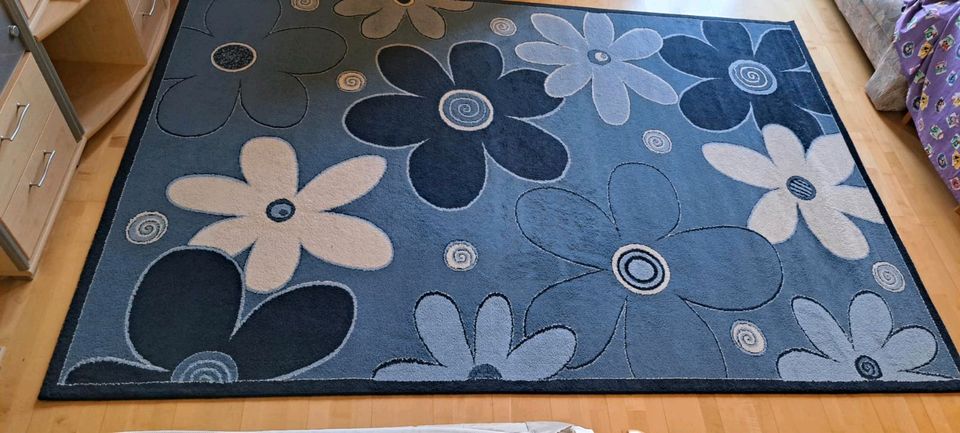 Teppich 290 x 200 cm Design Blumen blau Kinder in Hahnbach