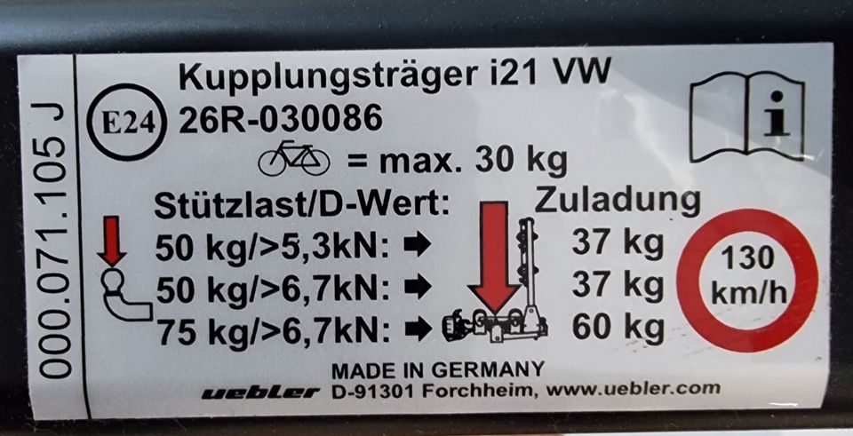 Uebler i21 90°Fahrradträger NEU!! 2xE-Bikes geeignet "VW-Premium" in Schwerin