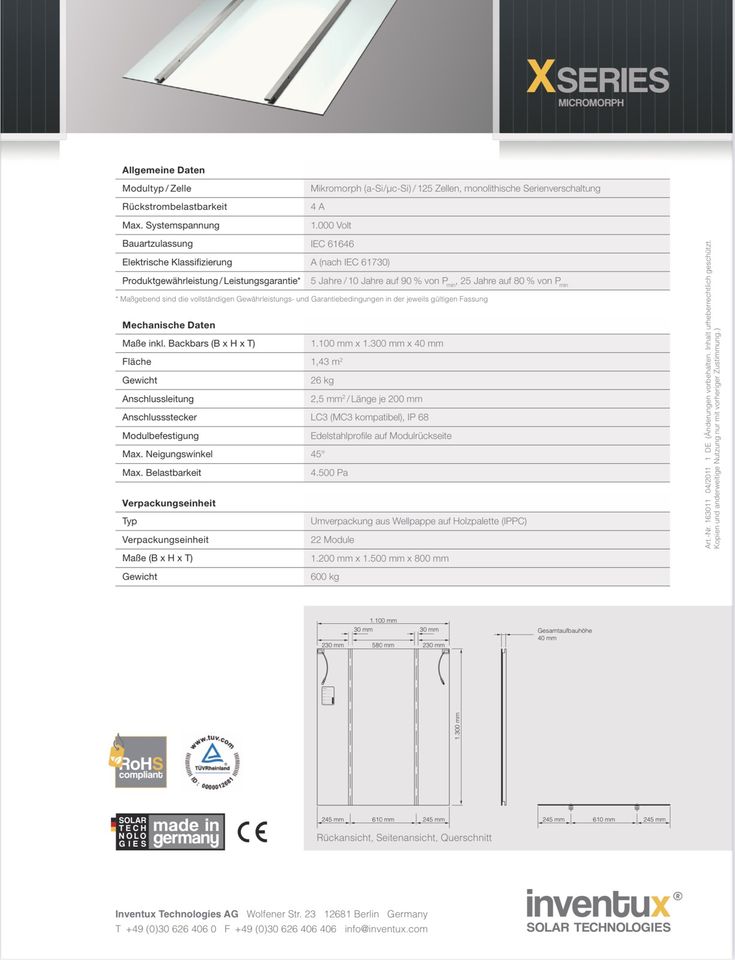 SCHNÄPPCHEN!!! 63xPhotovoltaik Inventux Glas Module in Beuren (Eifel)