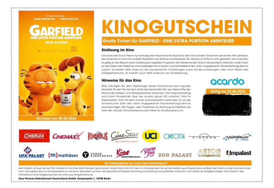 Garfield Kino Tickets 2x in Alken