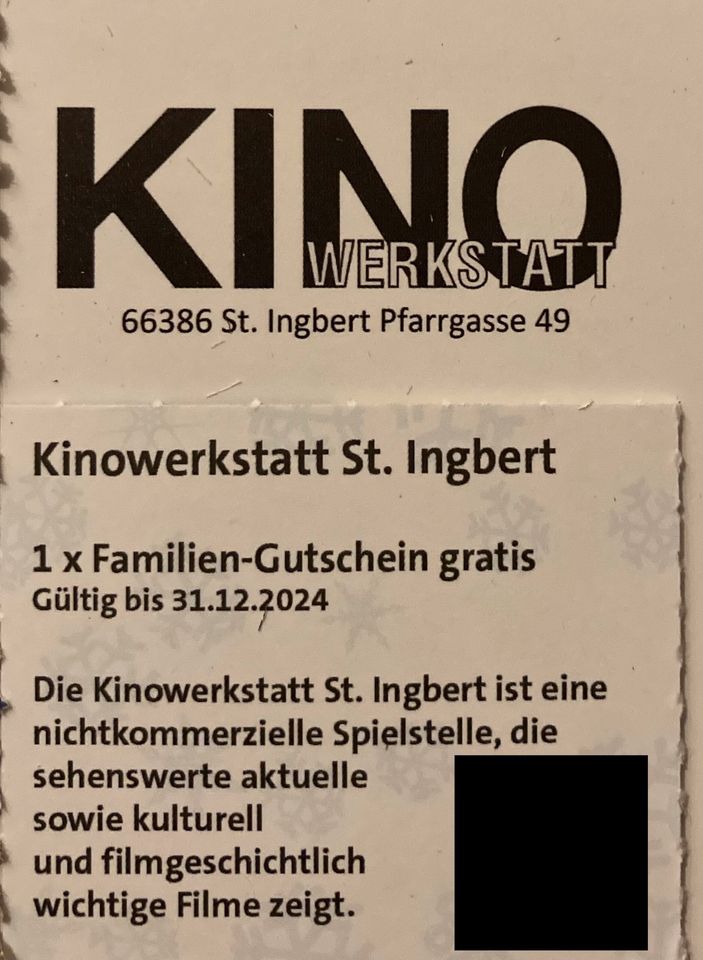 Kino Werkstatt St. Ingbert Familiengutschein in Schwalbach