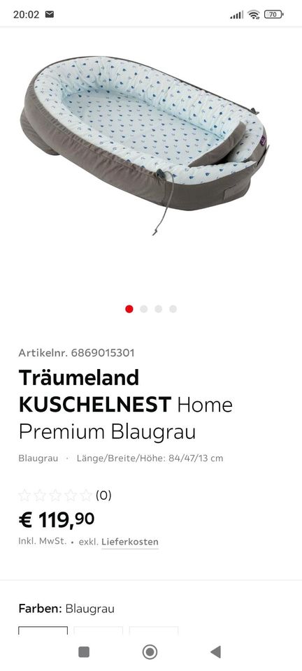Babynest neu 119 € Träumeland KUSCHELNEST Home Premium Blaugrau in Helferskirchen