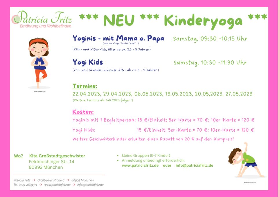 Kinderyoga Kurse ab 22.04.2023 in München in München