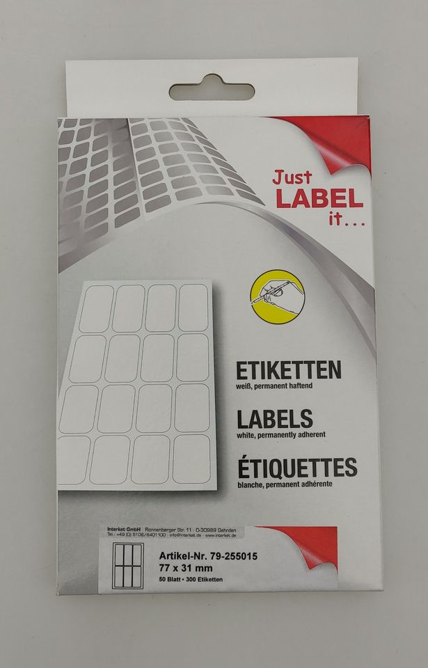 300 Packungen Haftetiketten 77x31mm, Restposten Paletten Großhandelwaren kaufen in Tanna