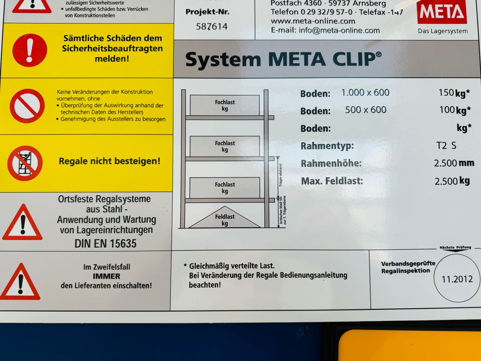 TOP Meta Clip Fachbodenregal 60cm tief, 250cm hoch, 150kg, 100m in Neuwied