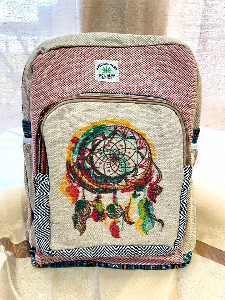 Hanf Rucksack OM o. Traumfänger bunt Nepal Hippie Festival Tasche in Weil im Schönbuch