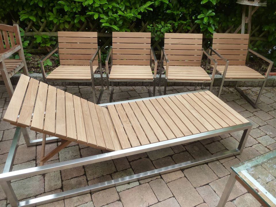 Gartenliege Edelstahl Teak, Rücken verstellbar in 4 Rasten in Heiligenroth