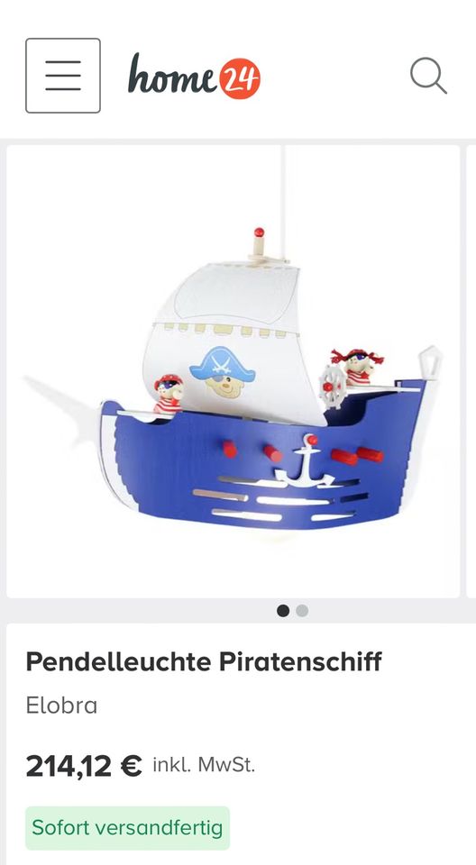 Lampe Pendelleuchte Kinder Hängeleuchte Piratenschiff Elobra in Wölfersheim