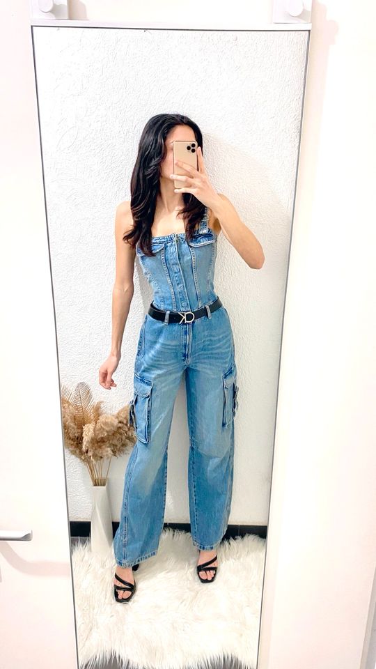 ZARA Denim Jeans Einteiler Overall Cargo NP: 59,95€ in Linkenheim-Hochstetten