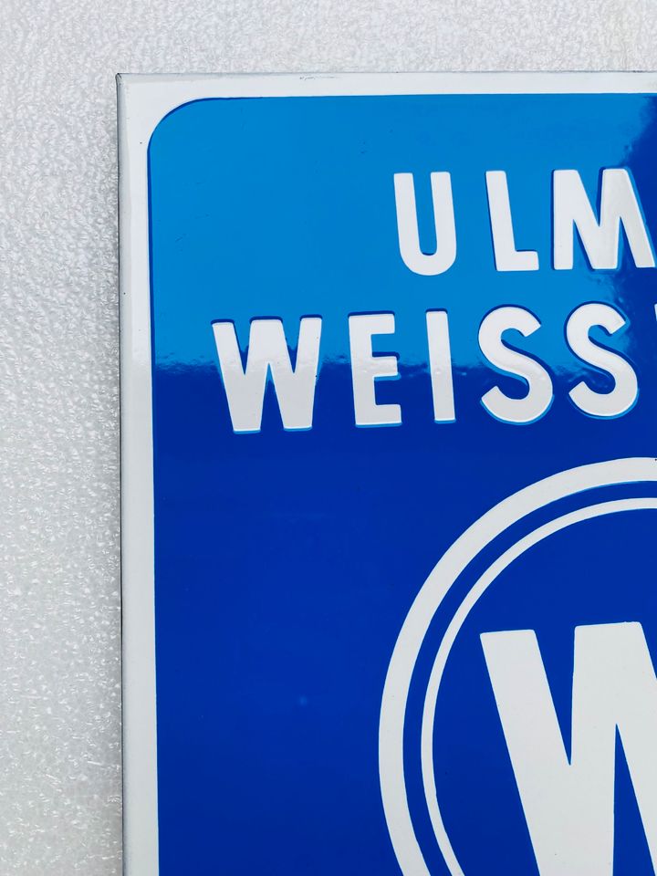 ‼️ EMAILSCHILD Ulmer Weissbräu Weizenbier Emailleschild um 1950 in Schiffweiler