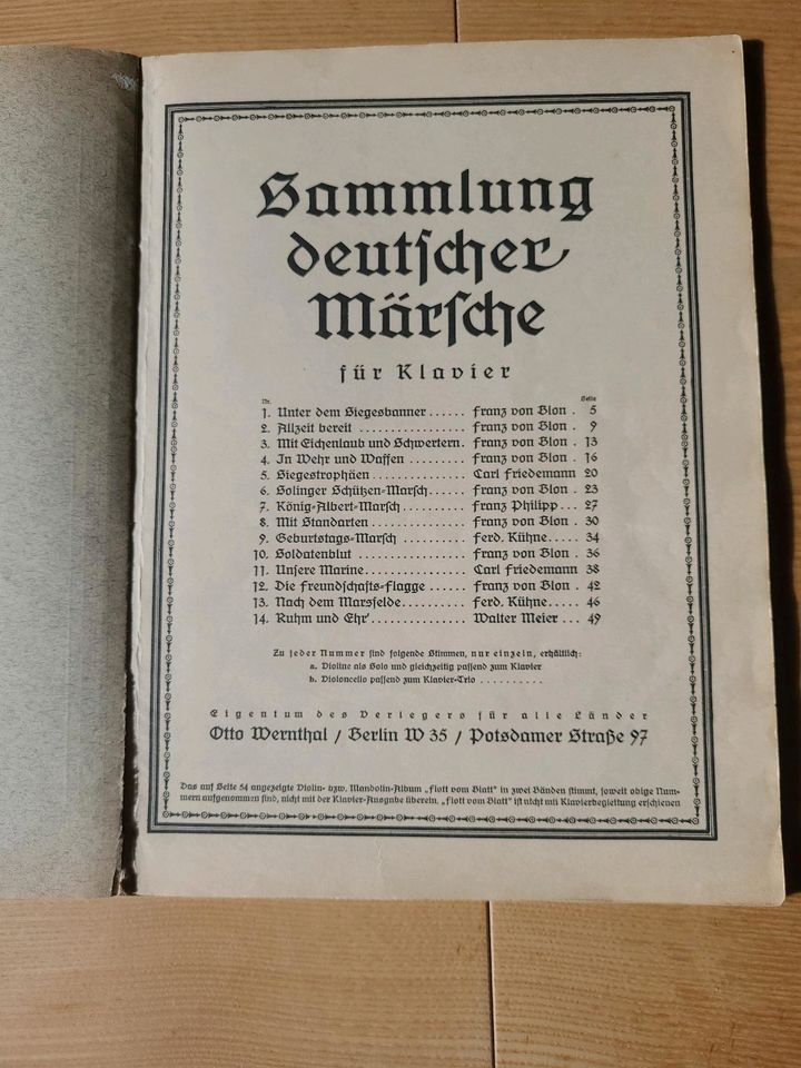 Klaviernoten, ca. 1925, volkstüml. Märsche in Schwarzenberg (Erzgebirge)
