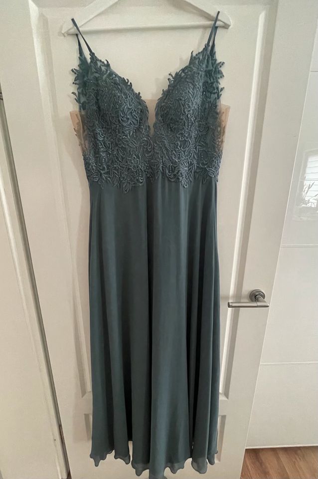 Abendkleid DeinBallkleid Trauzeugin Abiball Spitze Petrol S/36 in Monheim am Rhein