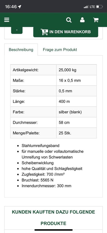 Signode Stahlband 16x0,5 mm 400 Meter 10 Rollen in Langen Emsland