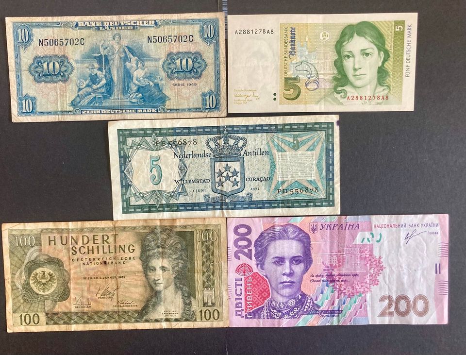 Europa Banknoten,Deutschland, Niederlande,Österreich,,Ukraine.5X in Mainz