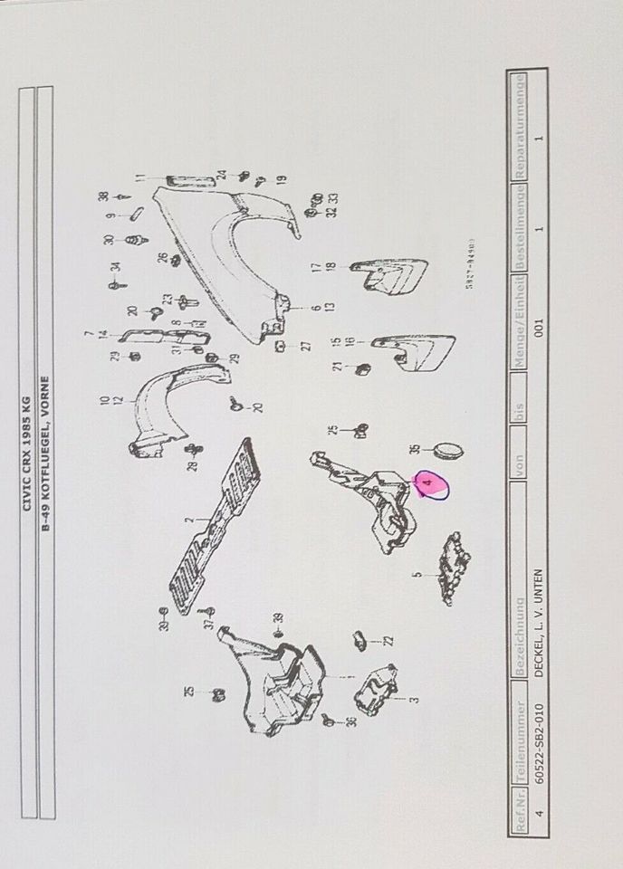 Deckel/ Abdeckung Unterboden vorne Honda CRX,  Civic  1985 NEU in Arnsberg