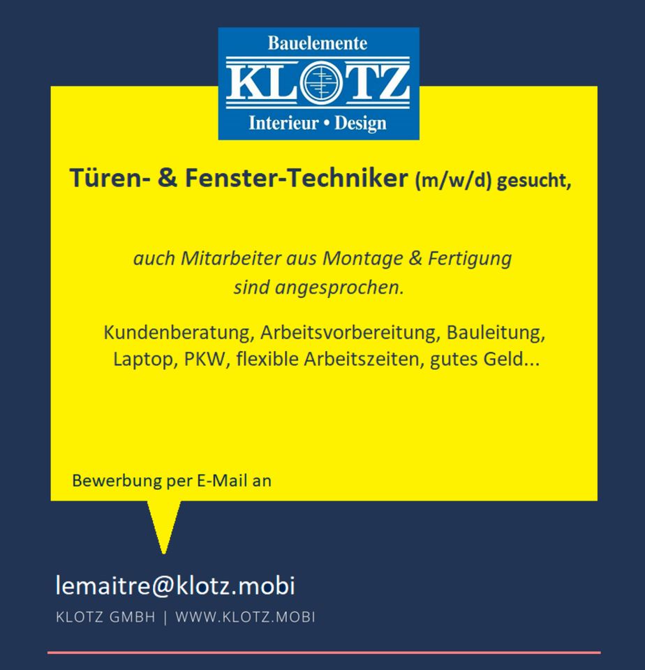 Türen- & Fenster - Techniker (m/w/d) gesucht in Merseburg