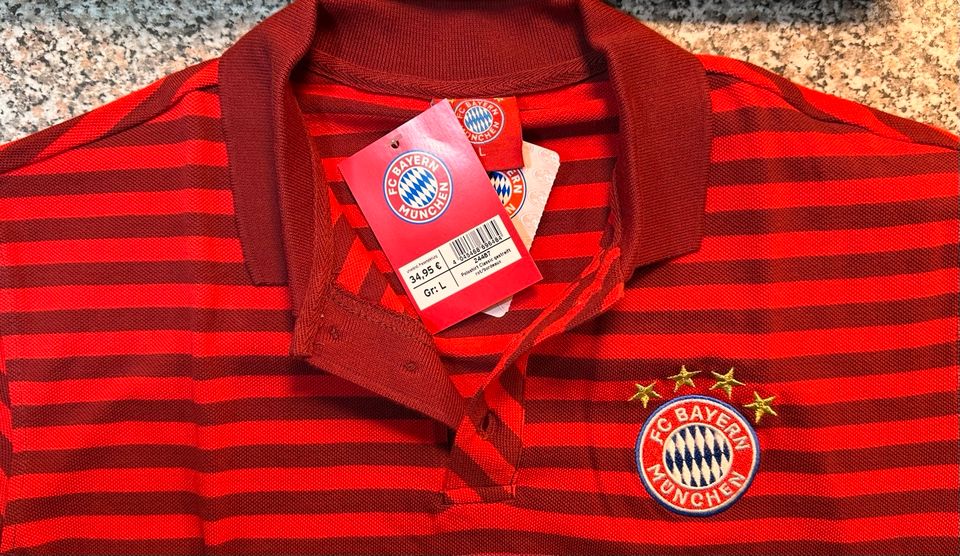 FC Bayern Poloshirt Classic Gr. L gestreift rot Bordeaux Neu OVP in München