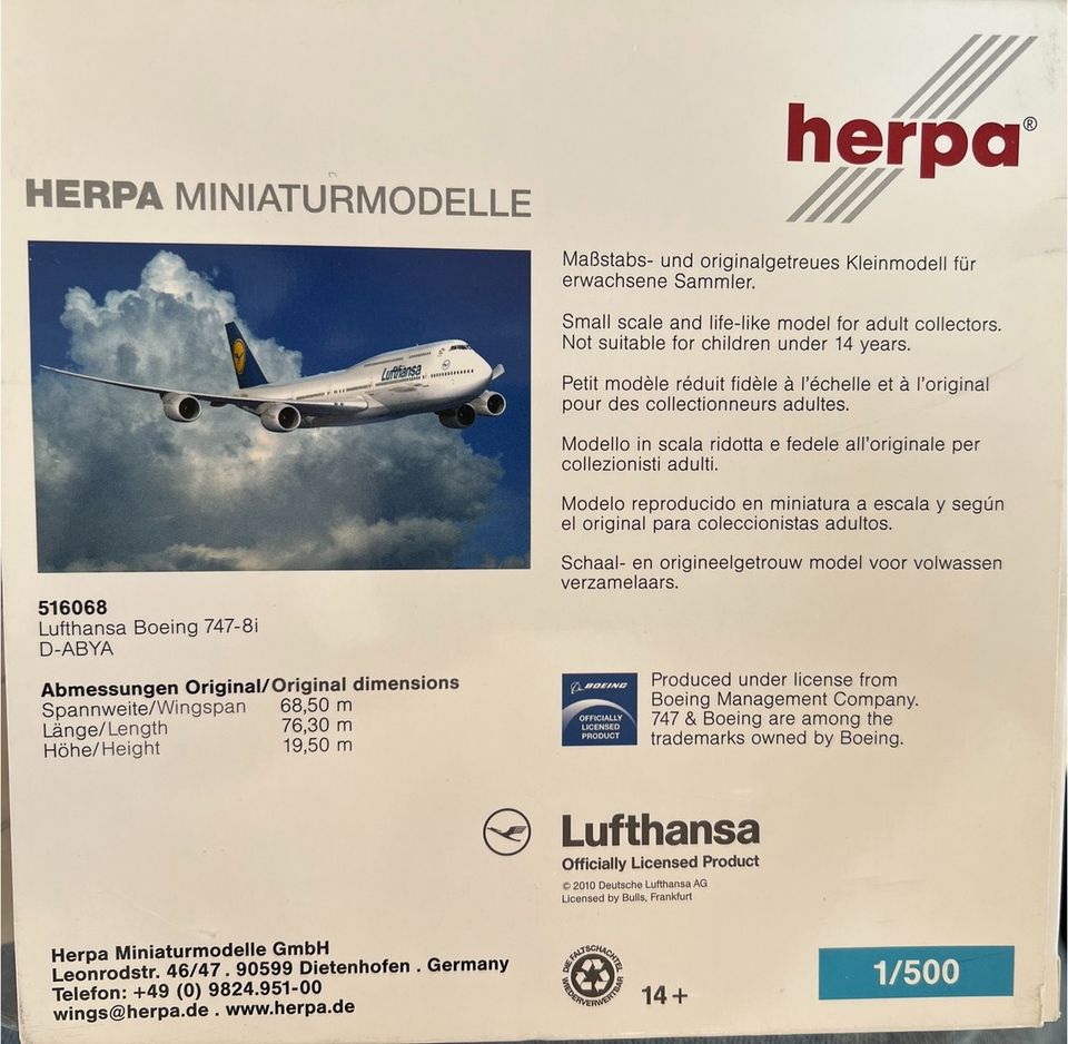 Herpa Lufthansa 1:500 Boing 747-8i D-ABYA in Stadtallendorf