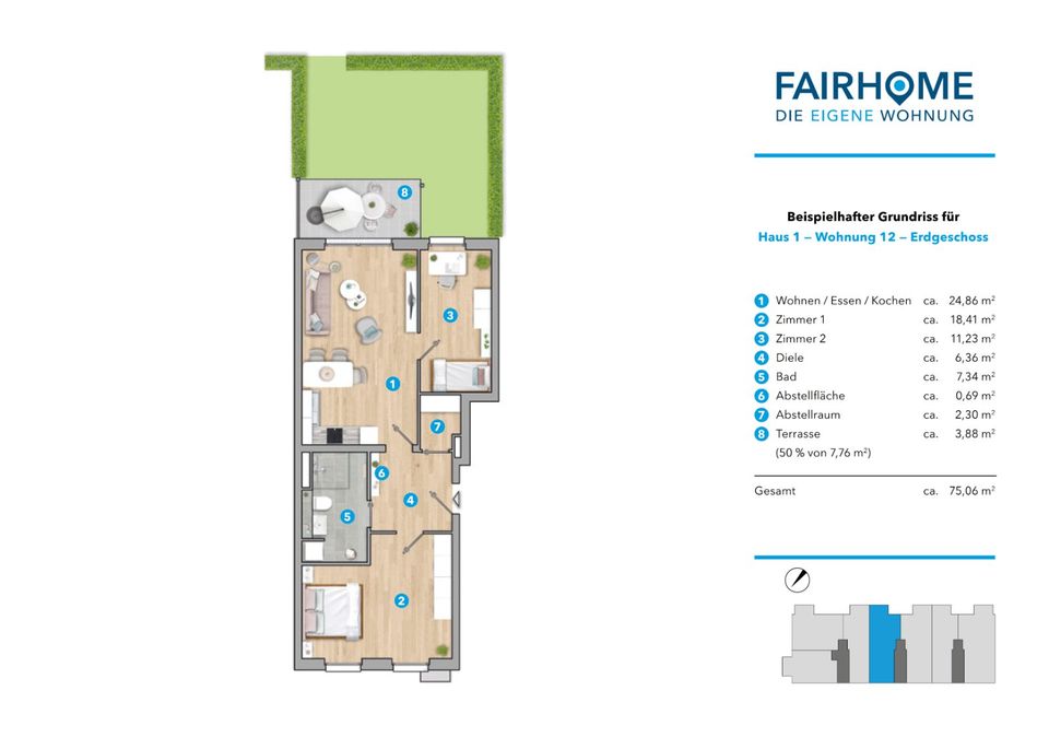 Moderne 3-Zi.-Gartenwohnung mit hoher Wohnqualität „Am Glessener Feld“ in Bergheim