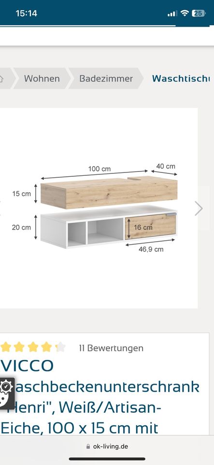 Waschbeckenunterschrank „NEU“ in Eiche in Ferch