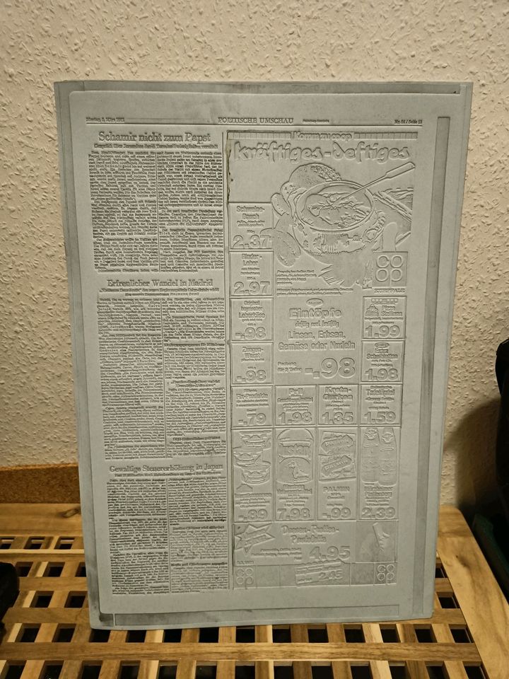 Flong Zeitungsdruck "Rhein-Neckar-Zeitung" 1981 in Heidelberg