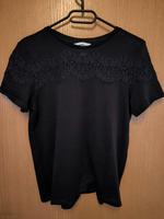 Schwarzes T-Shirt mit Spitzen-Detail – H&M – Gr. S Baden-Württemberg - Freudenberg Vorschau