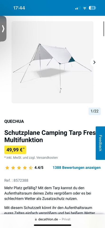Decathlon Tarp / Zeltschutz / Sonnensegel in Flensburg