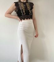 Free People Midirock mit Schlitz Ribbed Strukturiert Off-White Nordrhein-Westfalen - Lippstadt Vorschau