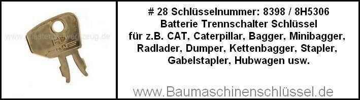 Baumaschinenschlüssel / Zündschlüssel / Schlüssel für John Deer / 14610 / K11 / 8398 8H5306 Cat Caterpillar Batterieschlüssel / Minibagger / Radlader / Mobilbagger / Bagger / Kettenbagger in Halberstadt