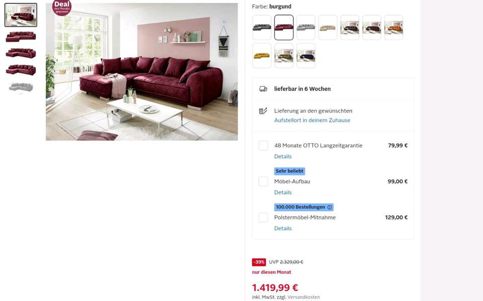 NEUE edle Eckcouch XXL -Lieferung - umbaubar - statt  2329,-für in Ducherow