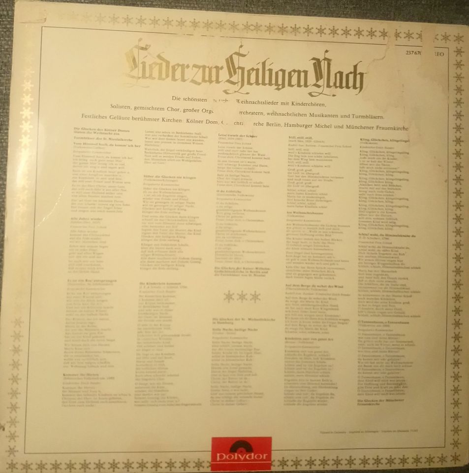Lieder zur heiligen Nacht - LP - Vinyl - Schallplatte - 1962 in Zeven