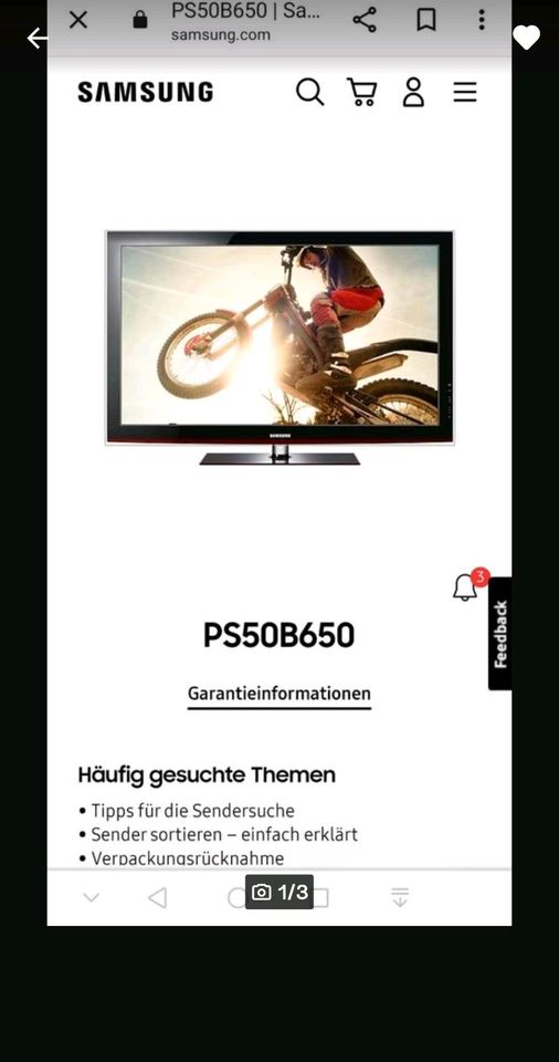 Fernsehr Samsung PS50b650 in Liederbach