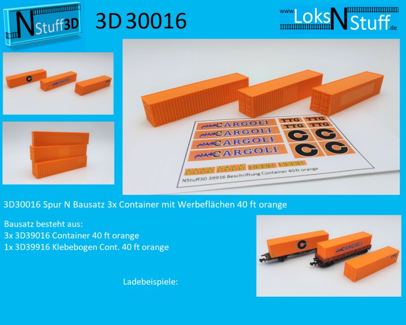 3D30015 Spur N Bausatz 3x Container Werbeflächen 40ft gelb in Eschwege