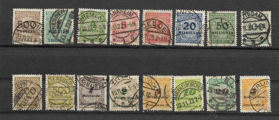 Deutsches Reich 1923 16 Marken aus Michel 313-329 gestempelt in Ihlow