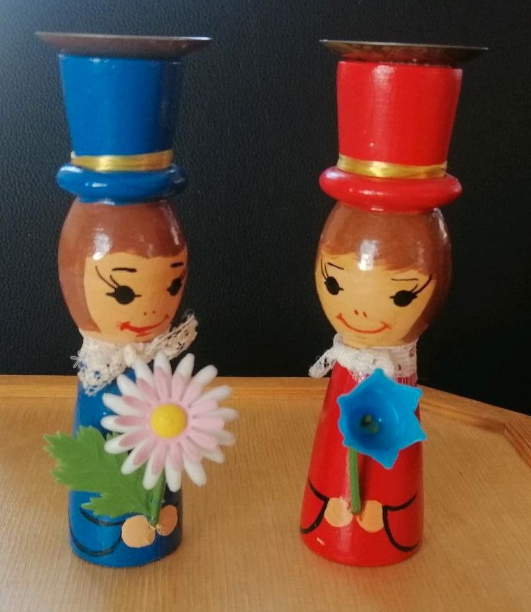 Vintage Kerzenhalter aus Holz  Figuren in Aue