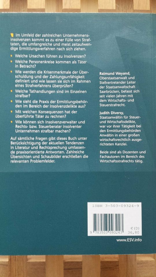 "INSOLVENZDELIKTE / Unternehmenszusammenbruch und Strafrecht" NEU in Mainz