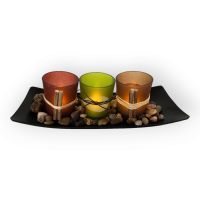 LED Kerzen Set mit 3 Teelichter,Gläsern, Tablett, kleine Steine, Bayern - Geisenhausen Vorschau