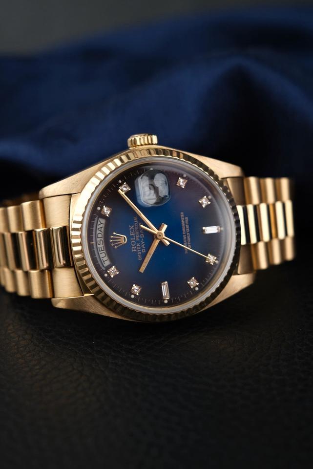 Rolex Day-Date 36 18038 Yellow Gold, Blue Vignette Diamond Dial in Ulm