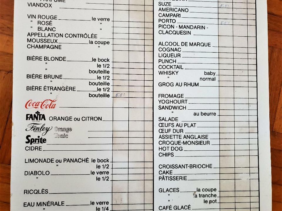 Alte Preistafel - Coca-Cola Tarif des Consommations - von 1985 in Heusweiler