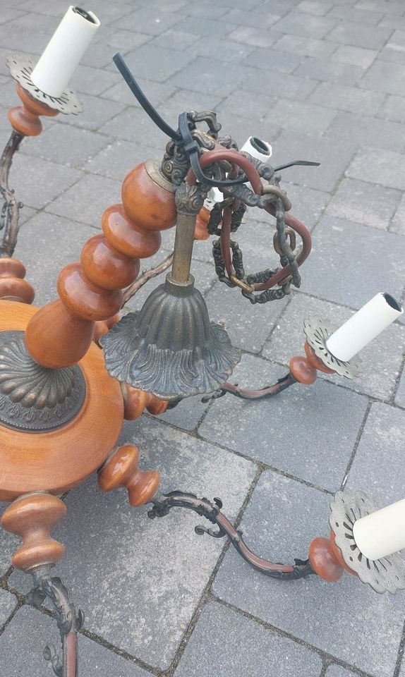 Kronleuchter + Wandleuchter Lampe Decke Rusrikal Antike Echtholz in Klings