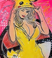 ✅Alvin Silvrants (1979) - Pokemon - Sexy Pikachu / Leinwand mit Rahmen, Pop Art, Acryl, Spray, Wandbild, Kunstwerk Nordrhein-Westfalen - Horstmar Vorschau