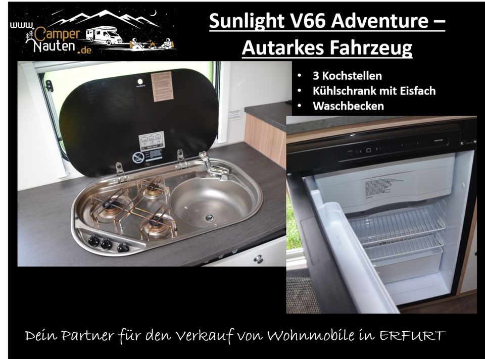 AUTARKES Wohnmobil KAUFEN Sunlight V66 Adv., Solar, 230V WR in Erfurt