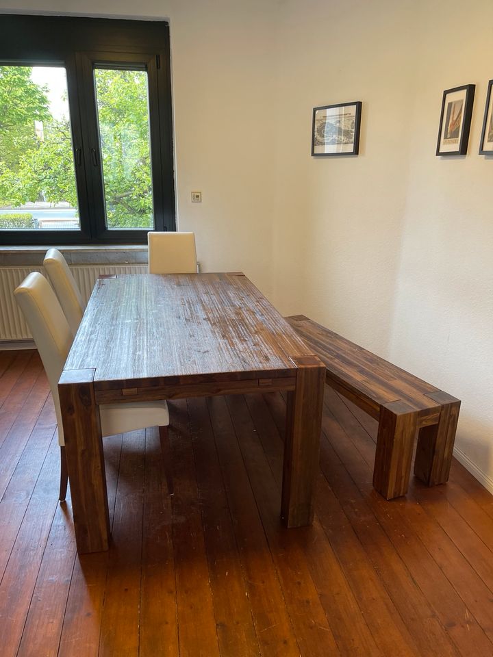 Esstisch mit Stühlen und Bank - 100x180cm (ausziehbar) - Holz in Bielefeld