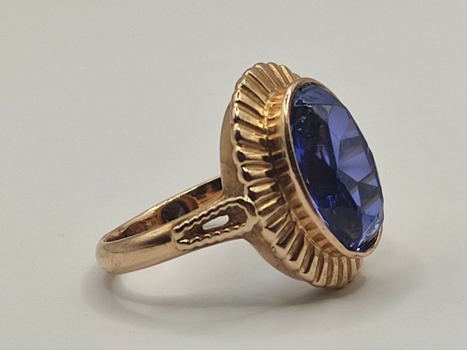 Antiker russischer 583 Gold Blautopas Ring 14k (585) Vintage in Reinstorf