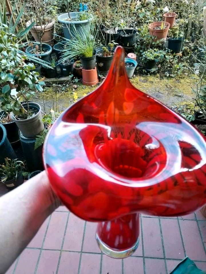 Vase Schale Set Design Glas Rot Handarbeit Lauscha Murano in Bad König